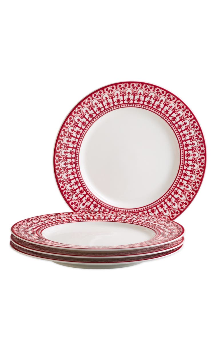 Caskata Casablanca Crimson Rimmed Dinner Plate  - Porcelain - Set 4, Alternate, color, Red