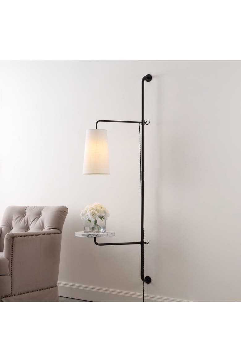 Andre 1-Light Contemporary Industrial Iron Plug-In with Adjustable White Marble Table LED Sconce, Main, color, Black