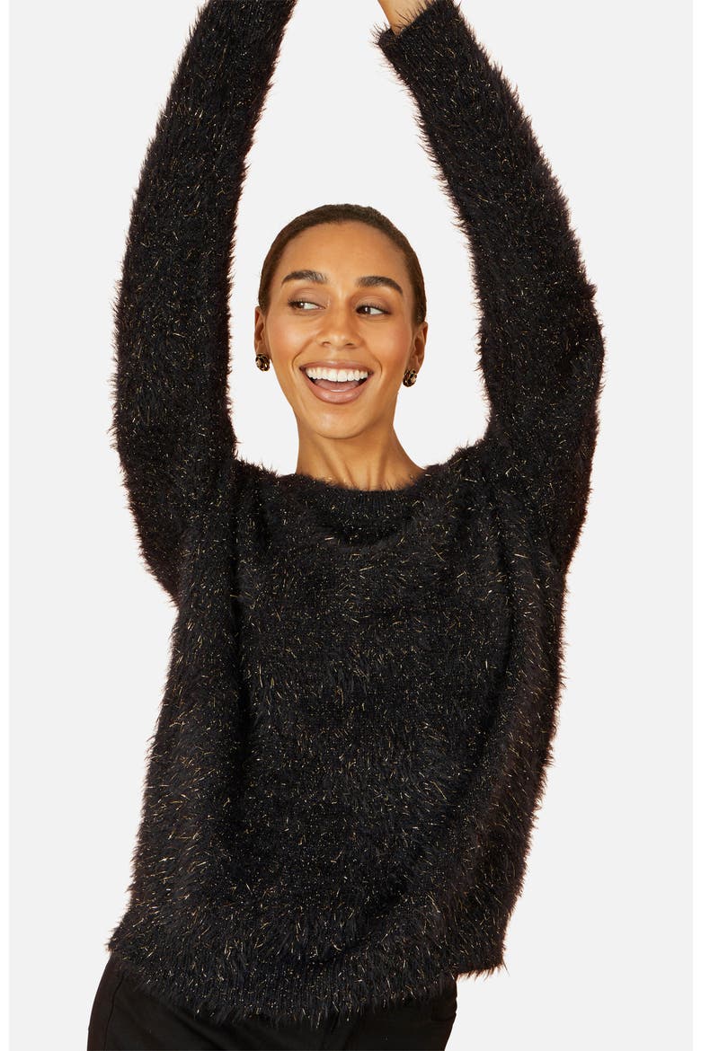 Metallic Fluffy Eyelash Relaxed Jumper, Alternate, color, Black