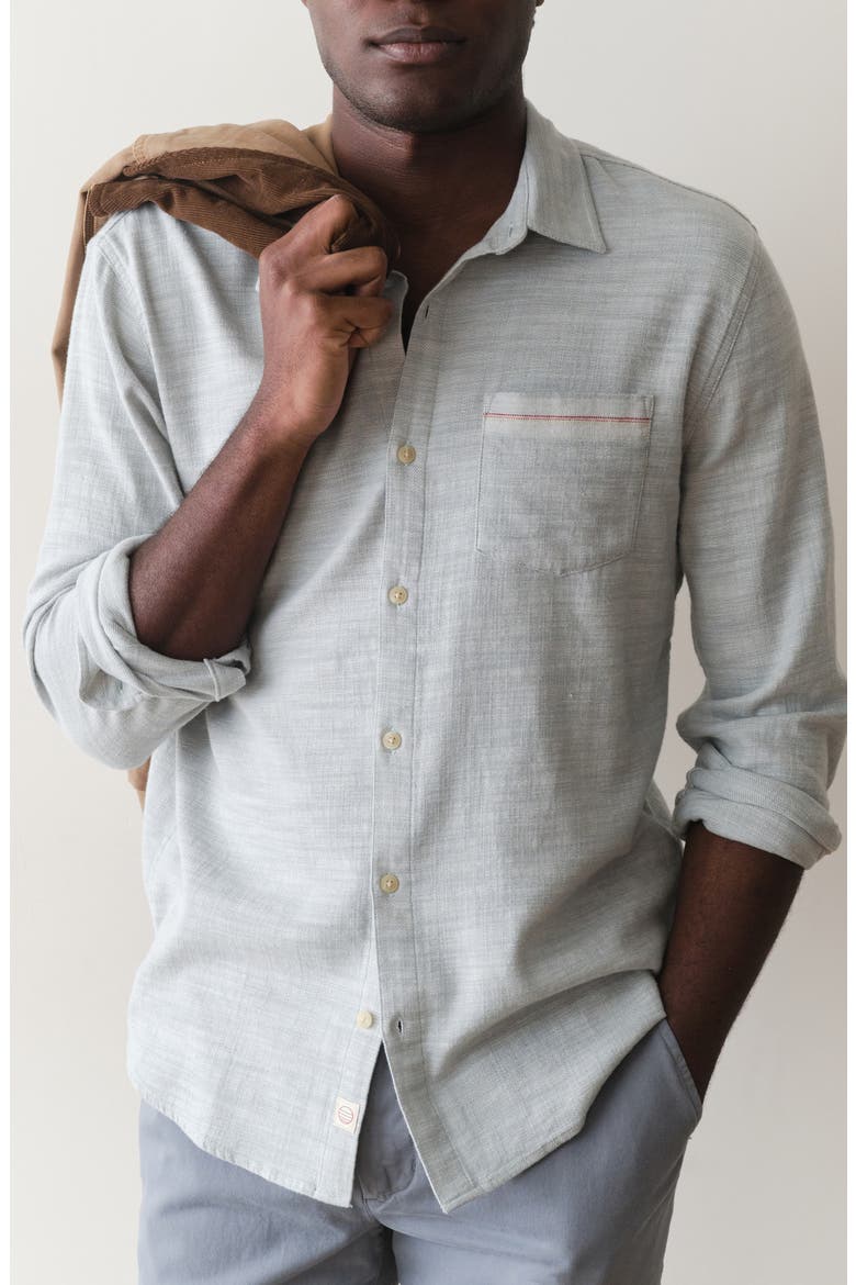 Classic Selvage Stretch Cotton Button-Up Shirt, Main, color, AQUA