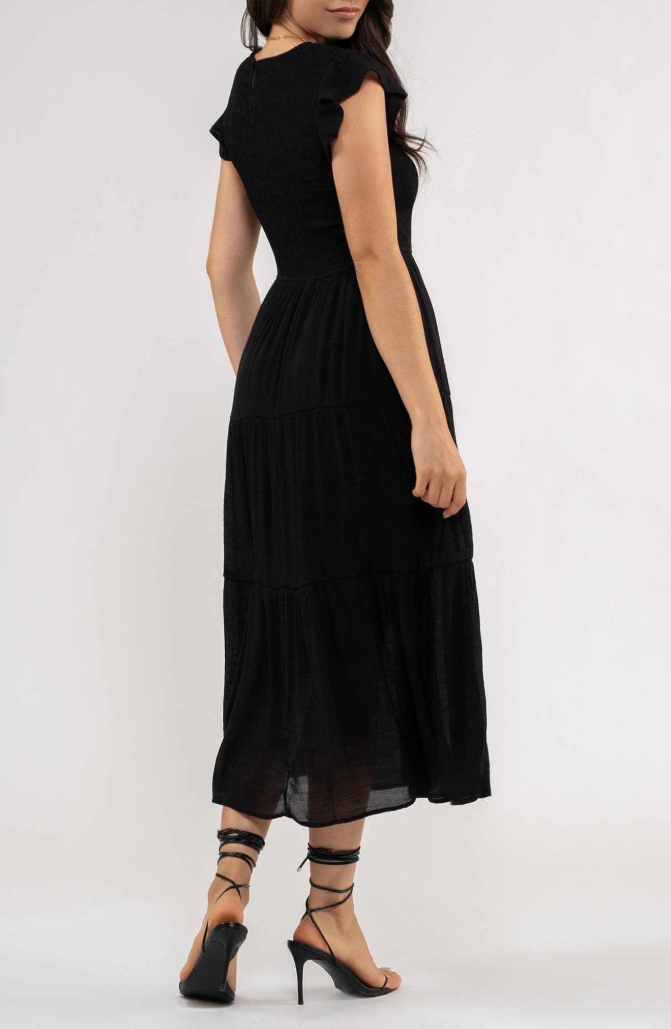 Flutter Sleeve Smocked Tiered Midi Dress - image 2