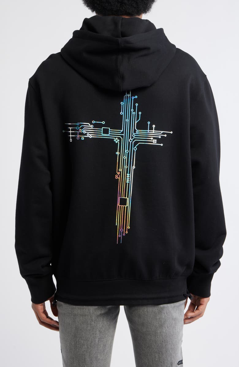RtA Jordan Oversize Black Circuit Cross Cotton Hoodie, Alternate, color, Black Circuit Cross