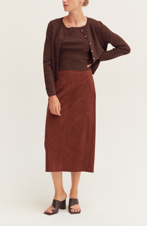 Crescent Faux Suede Pencil Midi Skirt In Red