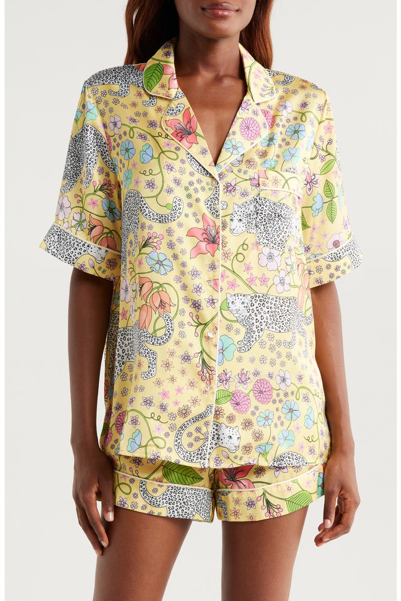 Snow Leopard Satin Short Pajamas, Main, color, YELLOW