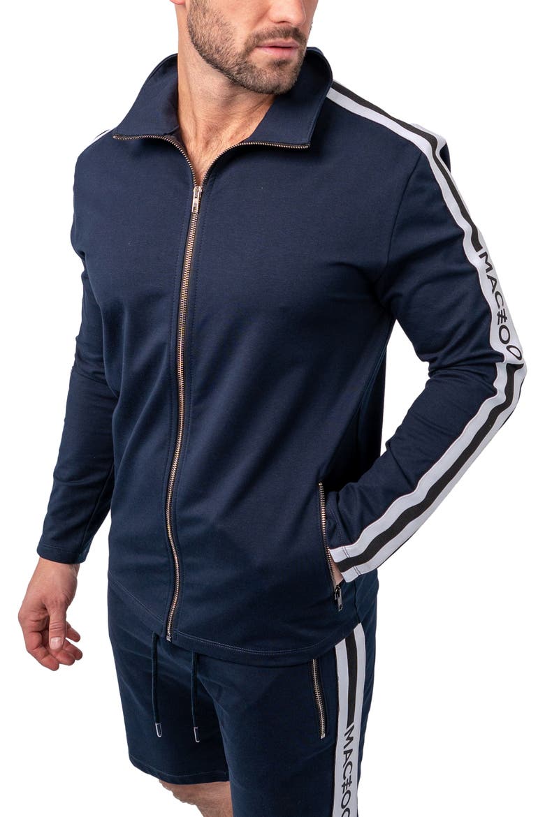 Stretch Cotton Zip-Up Track Jacket, Alternate, color, BLUE