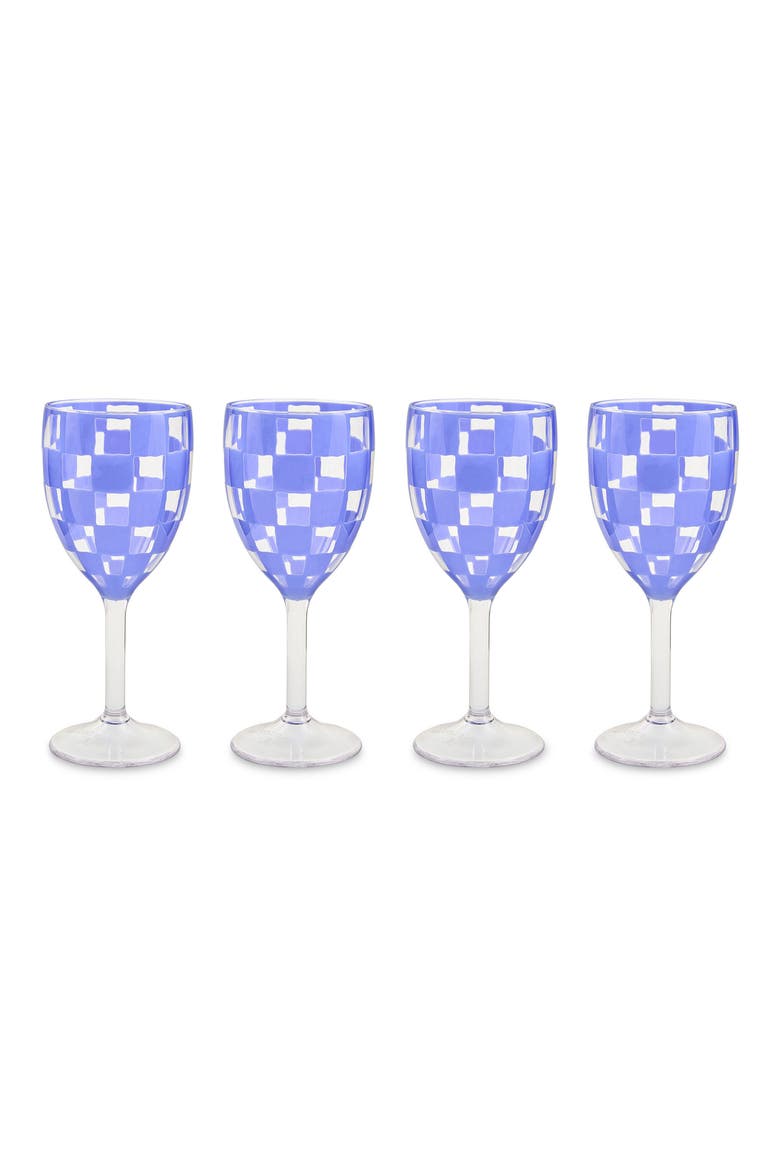 Set of 4 Blue Check Acrylic Wine Goblets, Main, color, BLUE