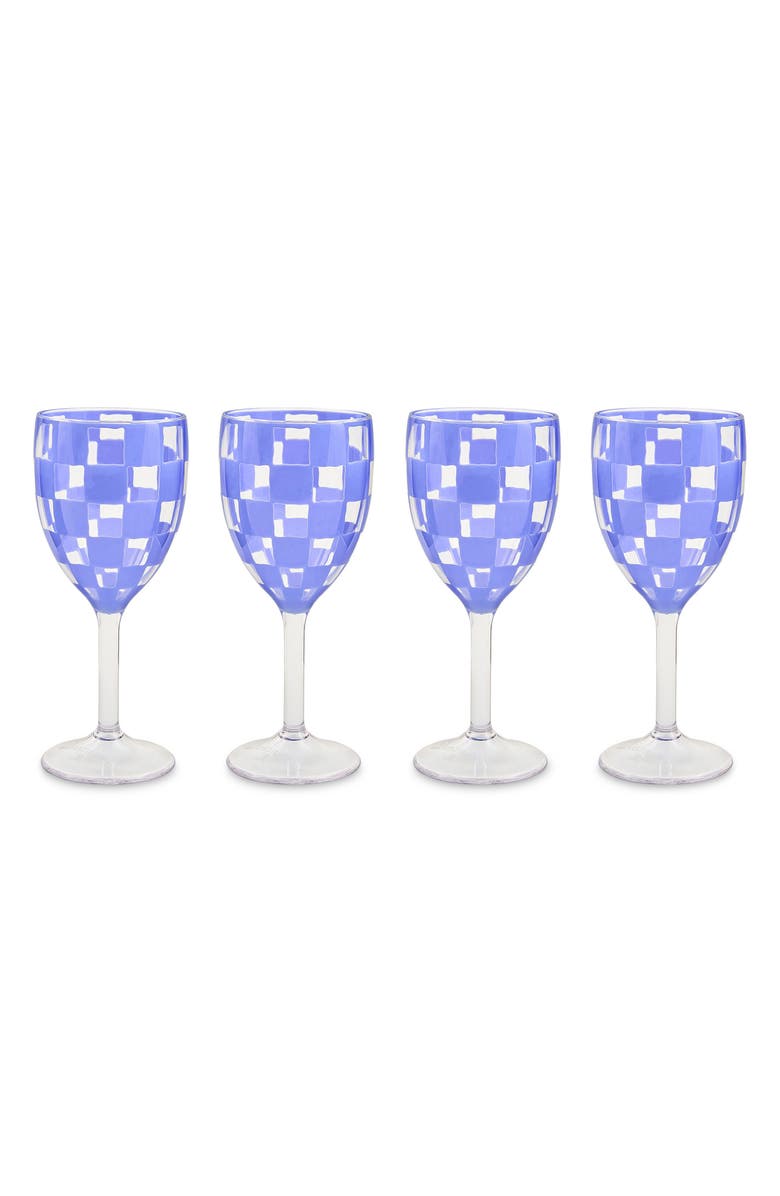 MACKENZIE CHILDS Set of 4 Blue Check Acrylic Wine Goblets, Main, color, Blue