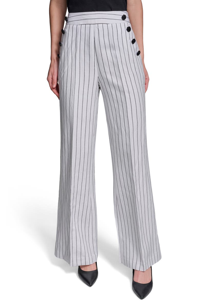 Stripe Linen Blend Sailor Pants, Main, color, SOFT WHITE/ BLACK