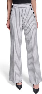 KARL LAGERFELD PARIS Stripe Linen Blend Sailor Pants