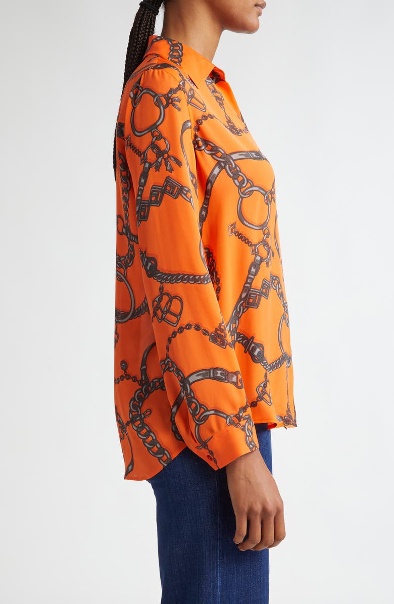 L'AGENCE Nina Chain Print Button-Up Silk Shirt, Alternate, color, 