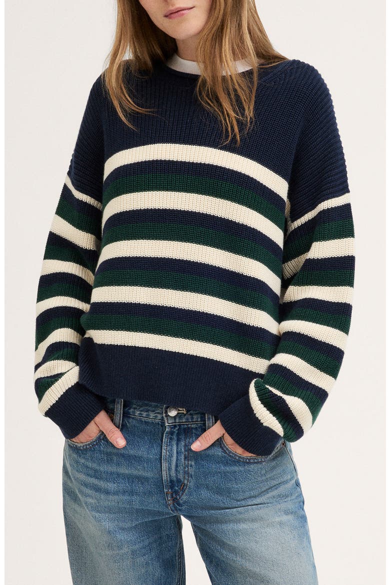The Arden Crewneck Cotton Sweater, Main, color, PLACED NAVY TRIO STRIPE