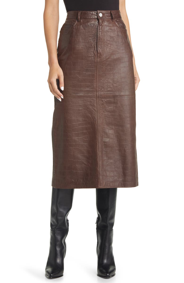 FRAME Croc Embossed Leather Skirt, Main, color, 