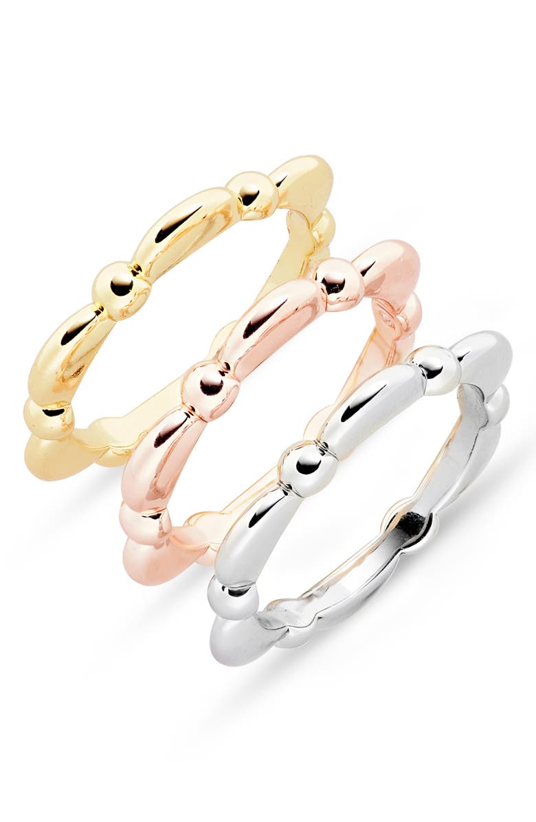 Covet Set of 3 Mixed Metal Bead Rings, Main, color, Tri Tone