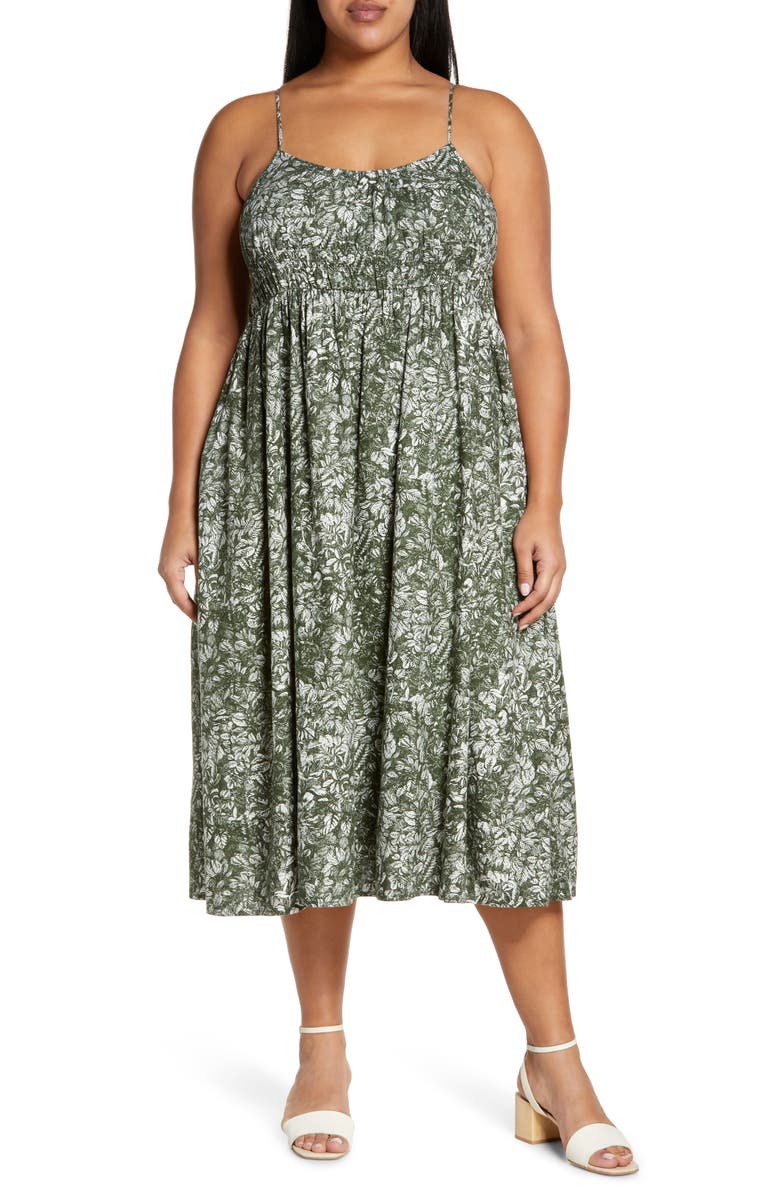 Treasure & Bond Floral Linen Blend Midi Dress, Main, color,
