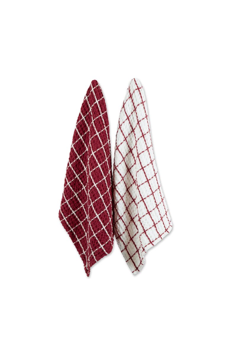 Windowpane Oversized Washed Waffle Dishtowel Set/2, Main, color, Barn Red