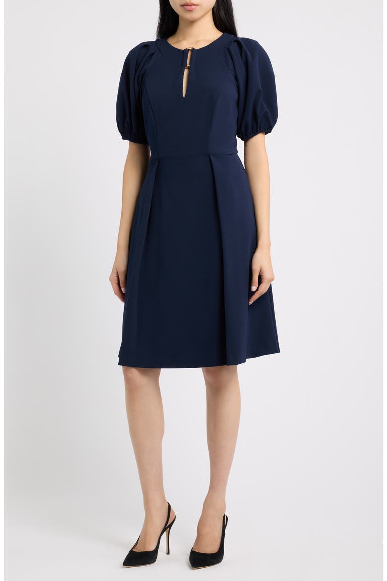 Puff Sleeve Scuba Crepe Dress, Main, color, NVY