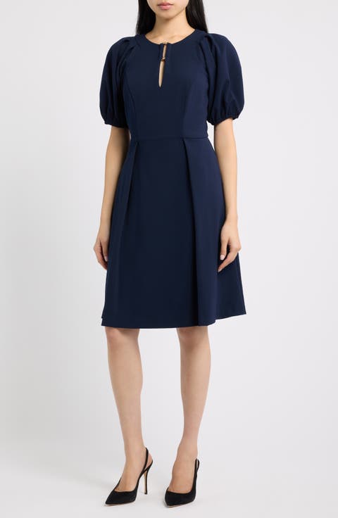 Puff Sleeve Scuba Crepe Dress