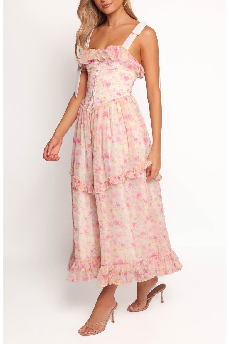 Zenith Ruffle Tie Strap Maxi Dress, Alternate, color, PINK