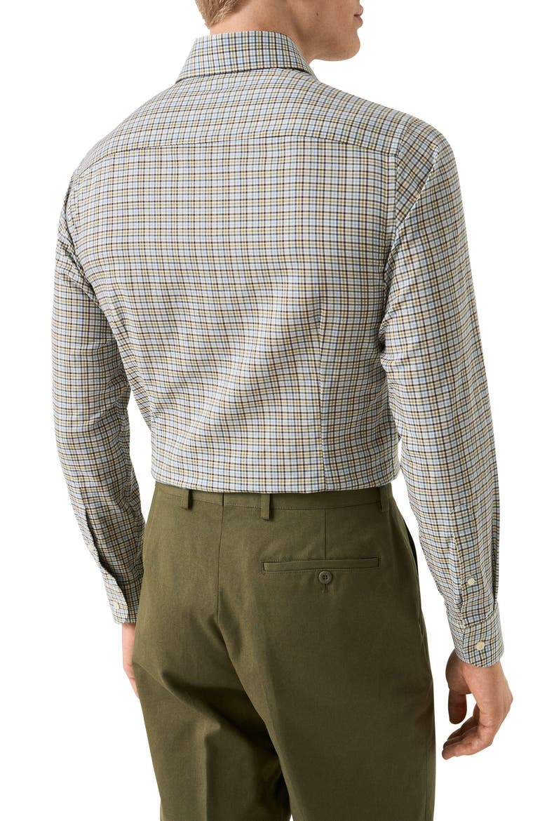 Contemporary Fit Mixed Check Cotton Flannel Dress Shirt, Alternate, color, BLUE/ BROWN MULTI