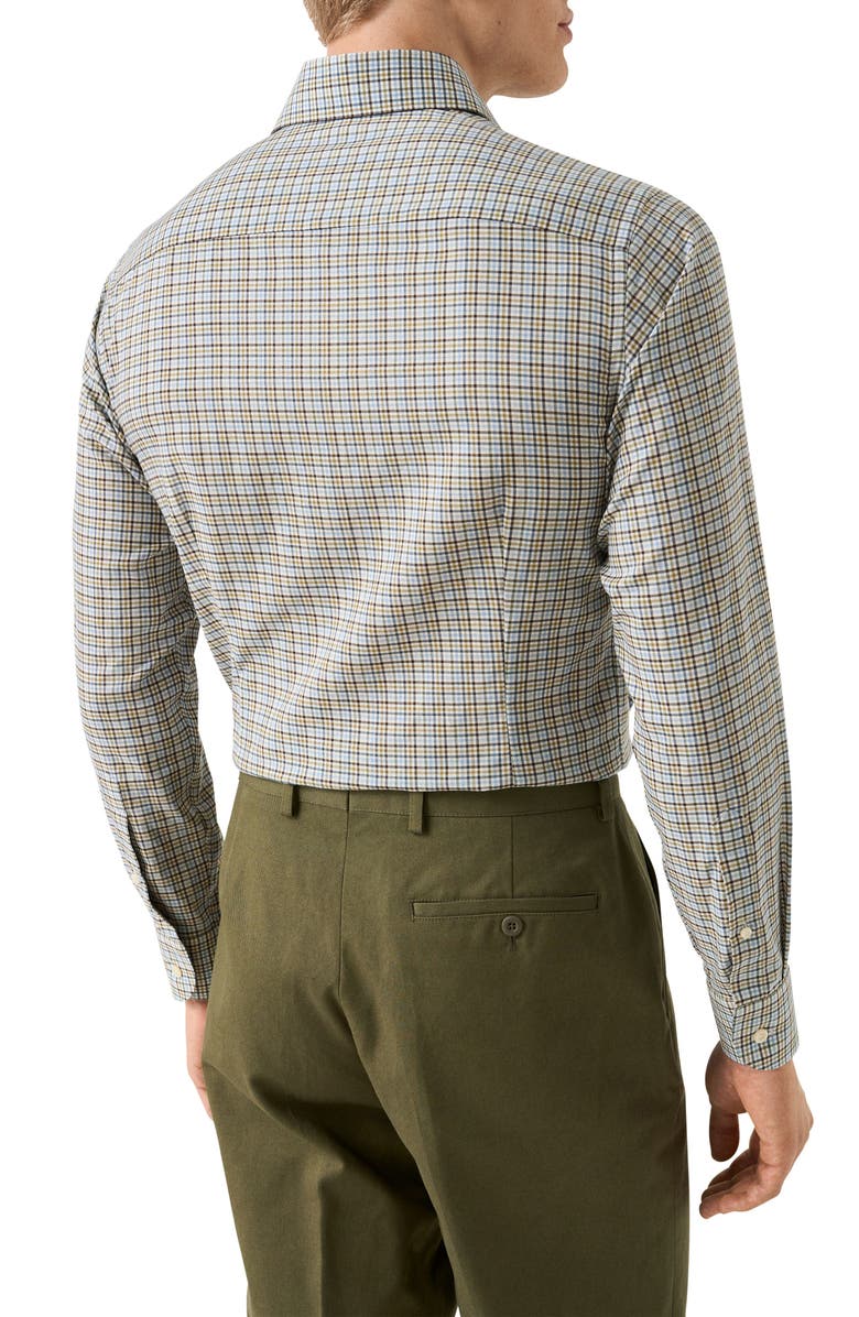 Eton Contemporary Fit Mixed Check Cotton Flannel Dress Shirt, Alternate, color, Blue/ Brown Multi