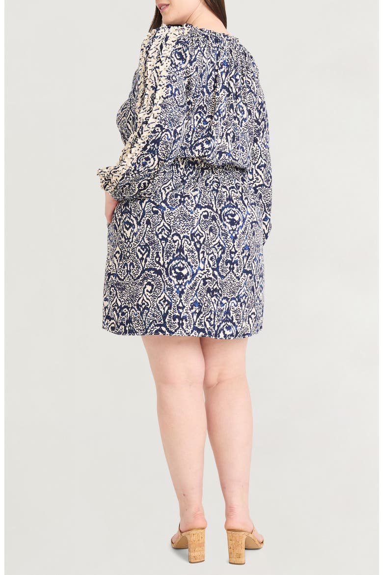 Ruffle Long Sleeve Dress, Alternate, color, CREAM/ BLUE