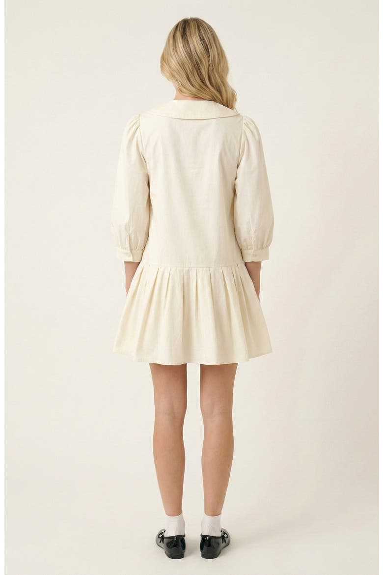 Long-Sleeve Pleated Mini Dress, Alternate, color, Off-white / Black