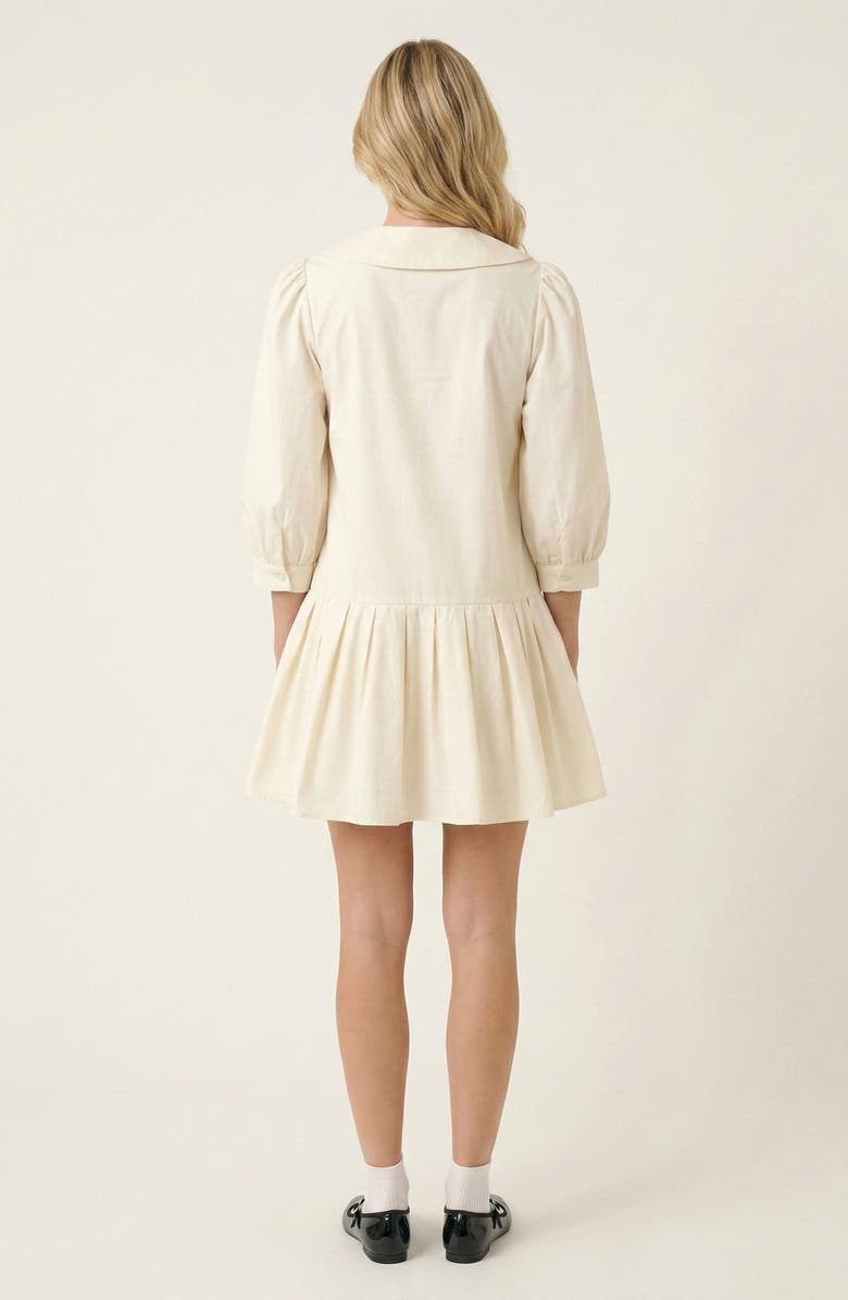 Modenaire Long-Sleeve Pleated Mini Dress, Alternate, color, Off-White / Black