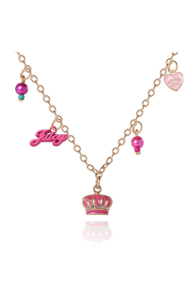 Juicy Couture Kids Crown "Juicy" Charm Necklace, Main, color, Gold, Pink