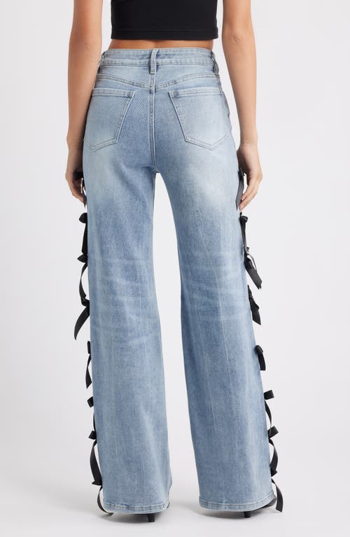 Ptcl Bow High Waist Wide Leg Jeans In Blue