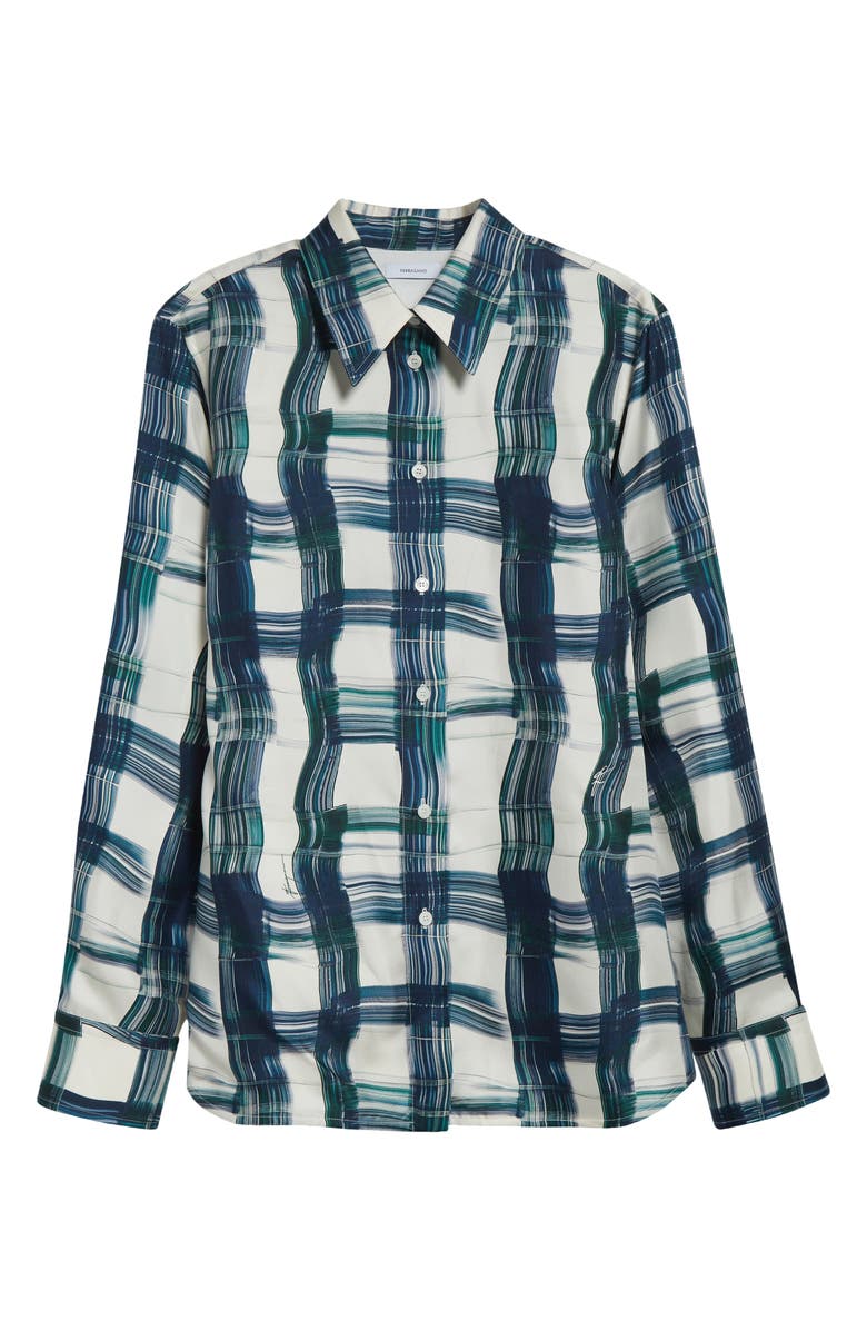 FERRAGAMO Brushstroke Print Silk Button-Up Shirt, Alternate, color, New Navy/ Moss