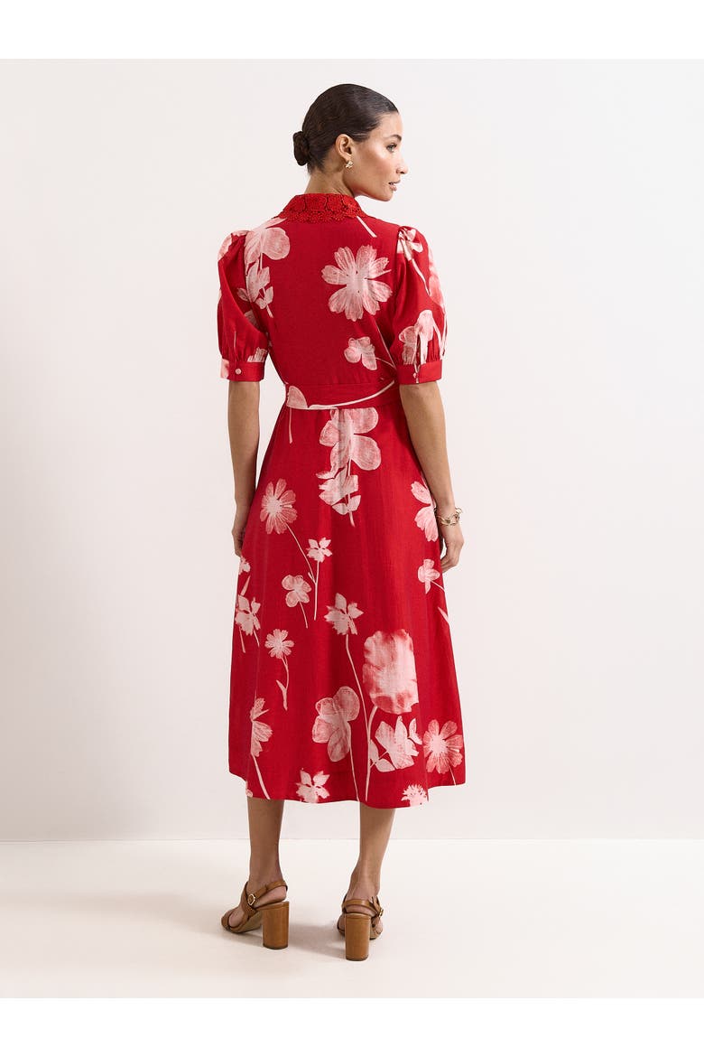 Delphine Midi Red Dress, Self-Tie Waist, Alternate, color, Red