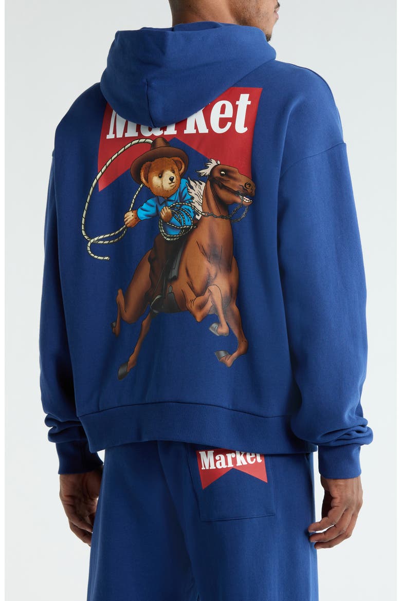 Cowboy Bear Oversize Cotton Fleece Hoodie, Alternate, color, NAVY