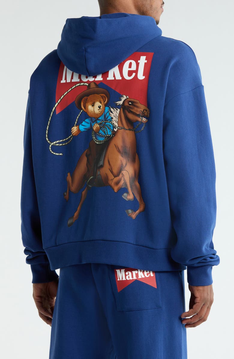 MARKET Cowboy Bear Oversize Cotton Fleece Hoodie, Alternate, color, Navy