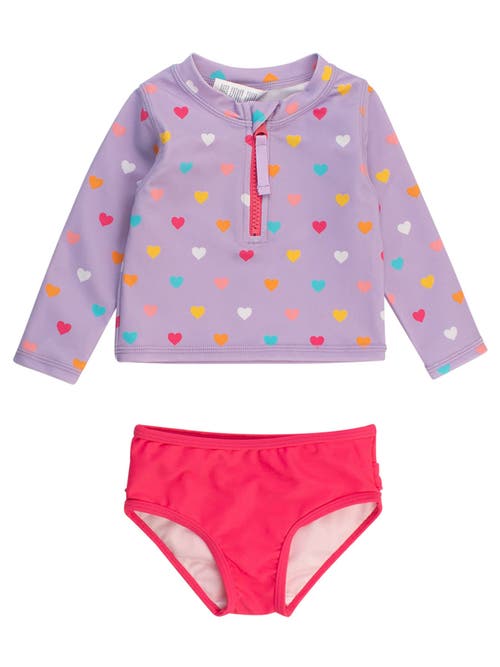 Rufflebutts Toddler Girls Upf50+ Long Sleeve Zipper Rash Guard 2-piece In Purple