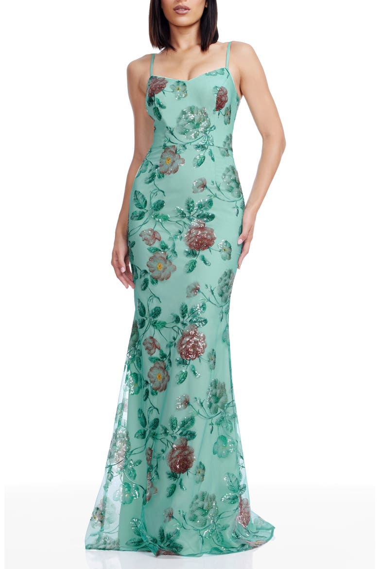 Giovanna Sequin Floral Mermaid Gown, Main, color, SAGE MULTI