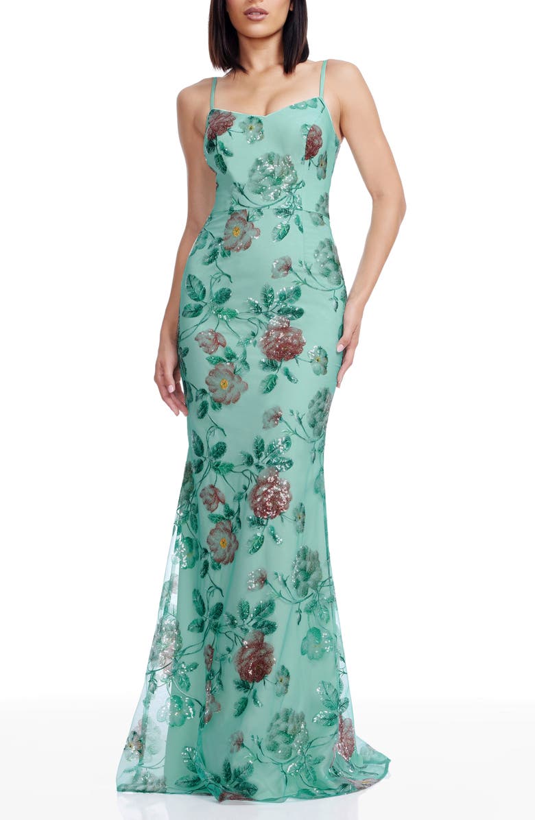 Dress the Population Giovanna Sequin Floral Mermaid Gown, Main, color, Sage Multi