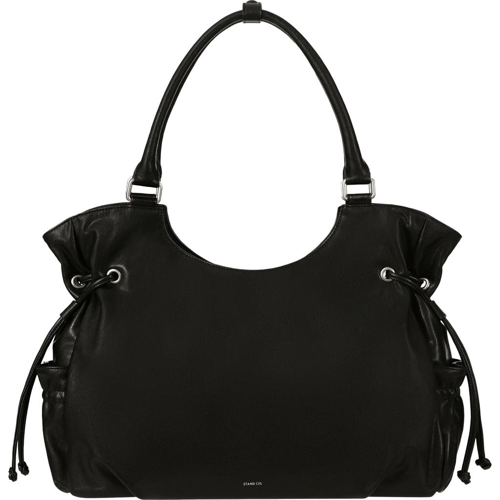 Stand Oil Breezy Faux Leather Handbag In Black