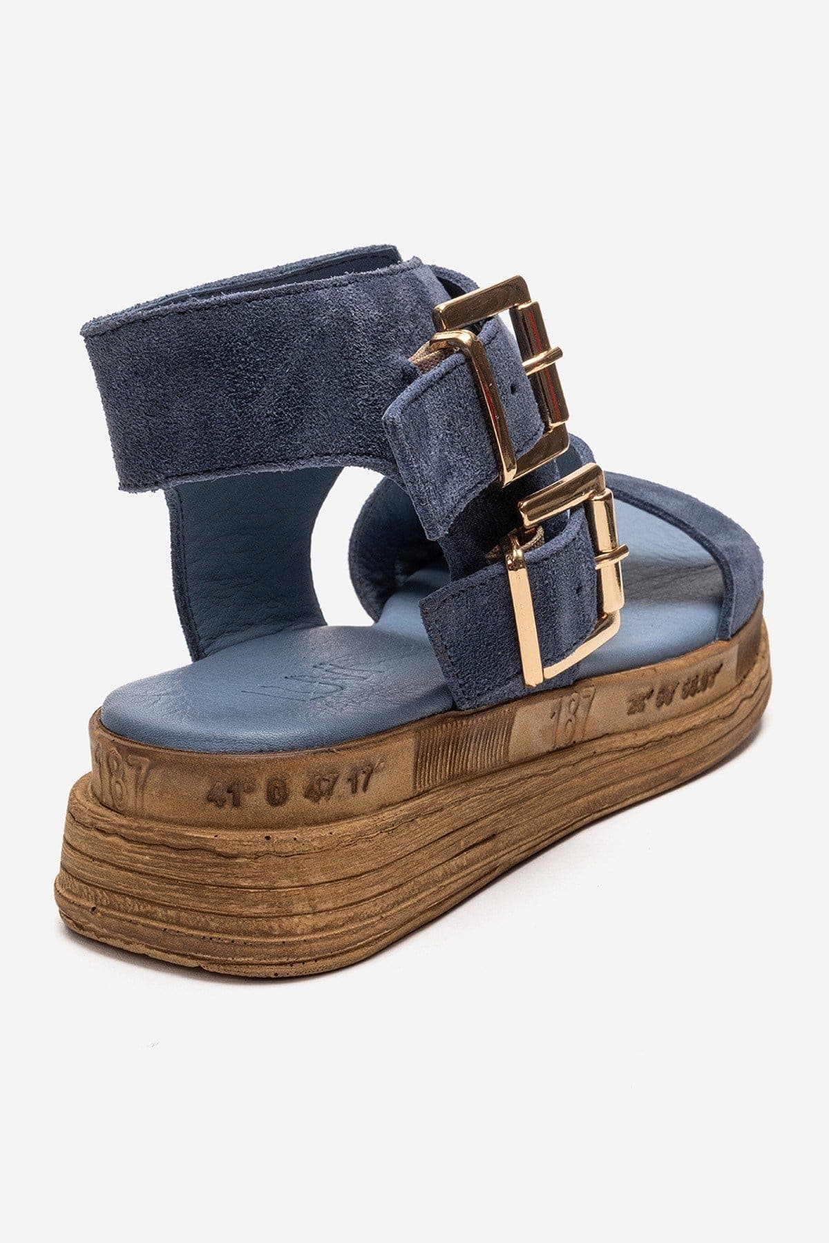 Lorentis Leather Double Buckle Sandal, Alternate, color, Demin Blue Suede