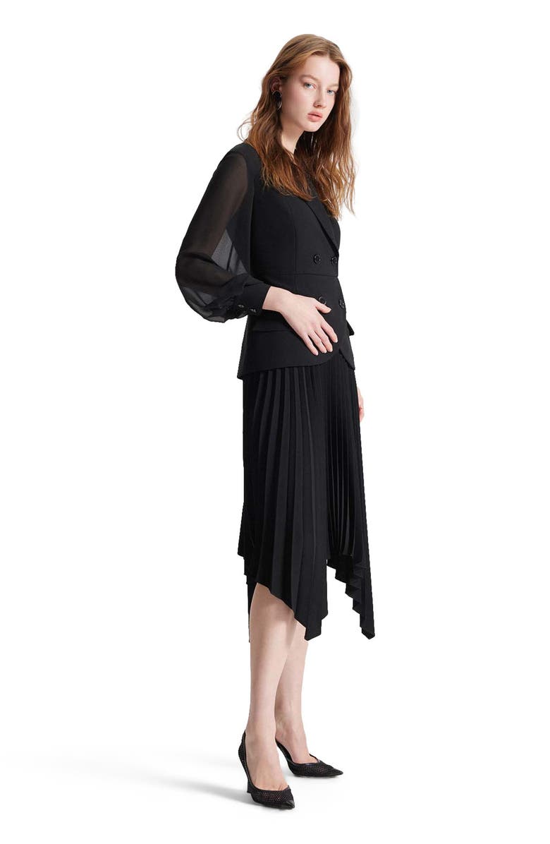 THEO The Label Atlas Crepe and Chiffon Pleated Dress, Alternate, color, Black