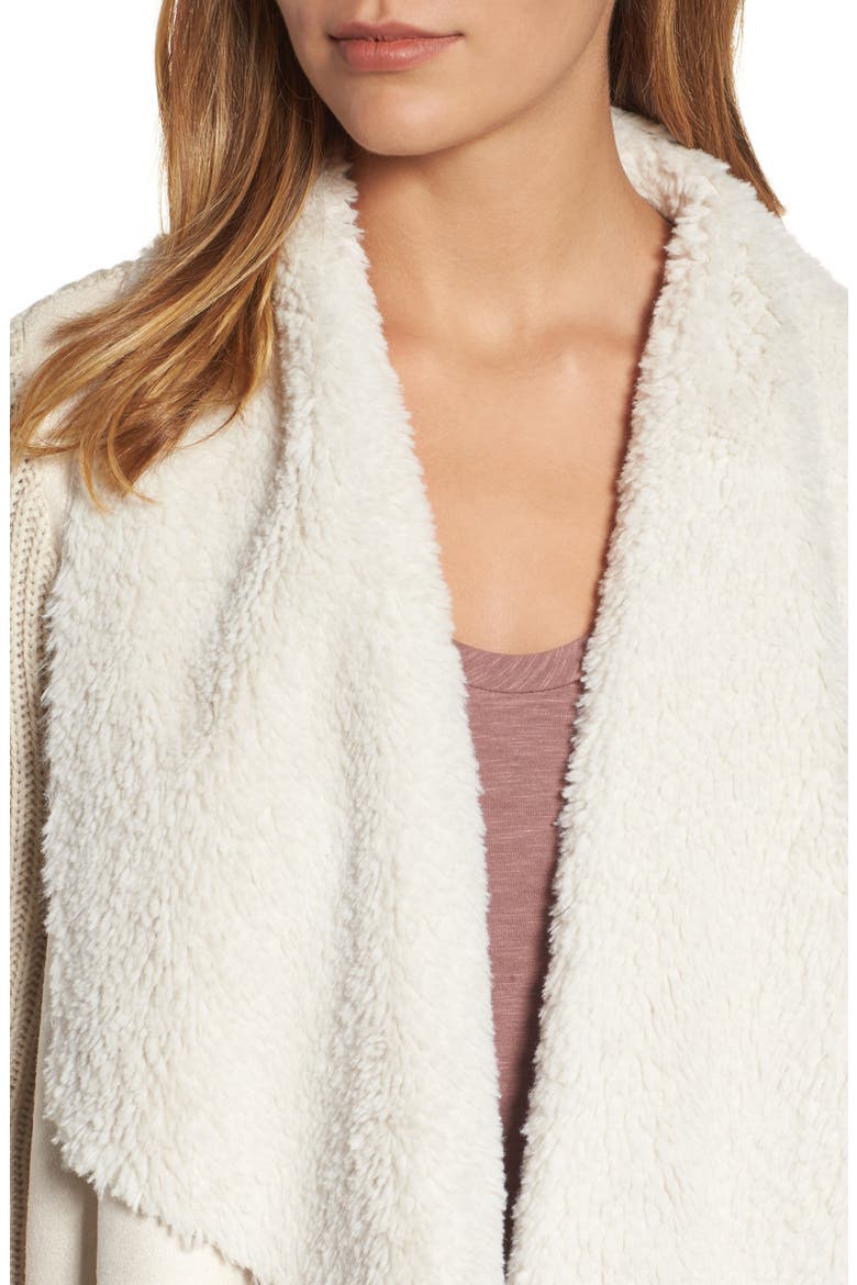 Opal Drape Front Cardigan with Faux Fur Trim, Alternate, color, EGGSHELL