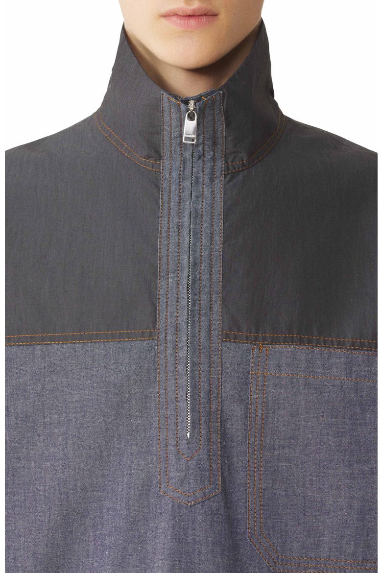 High Zip-Neck Chambray Top, Alternate, color, Navy Blue