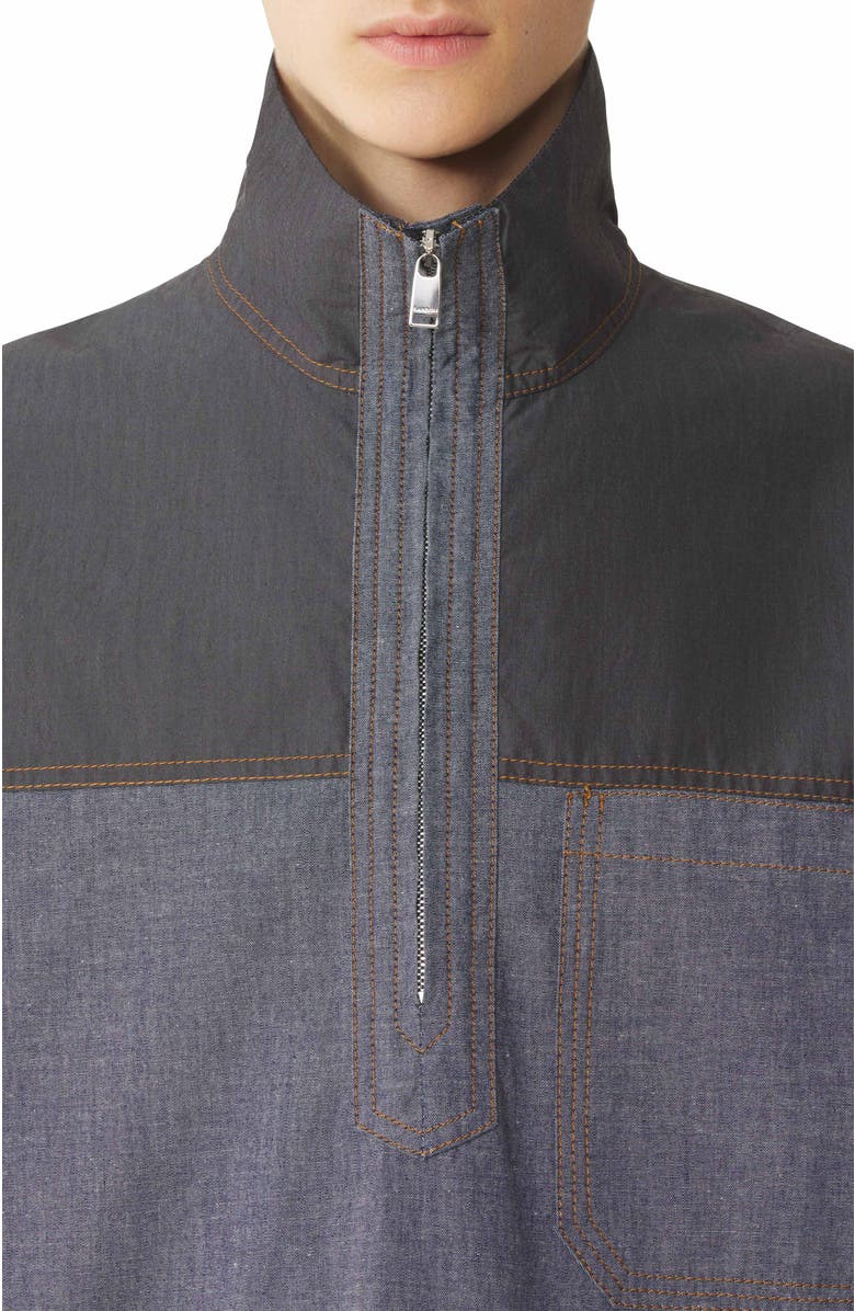 Lanvin High Zip-Neck Chambray Top, Alternate, color, Navy Blue