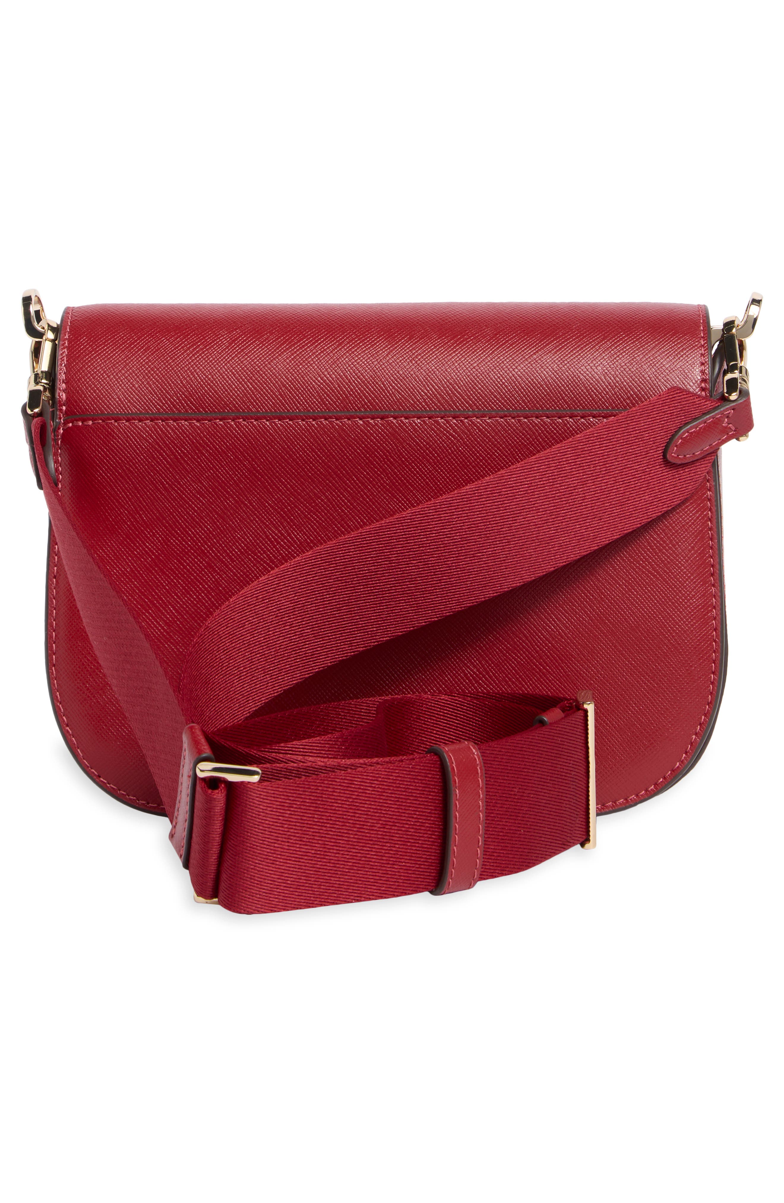 madison saffiano leather saddle bag, Alternate, color, RED CURRANT