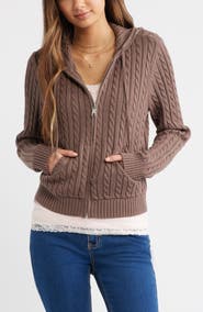 BP. Cable Stitch Hooded Cardigan