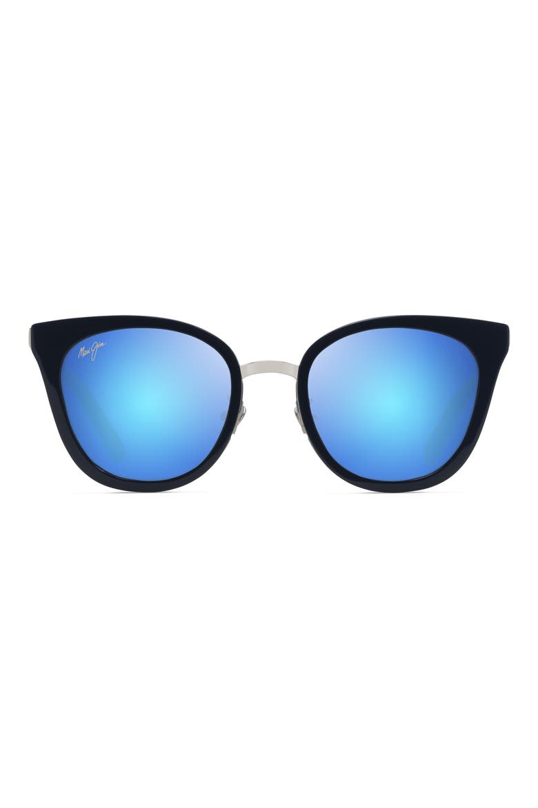 Wood Rose 50mm Polarized Cat Eye Sunglasses, Main, color, NAVY WITH SILVER
