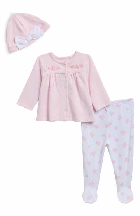 Dainty Cardigan, Footed Pants & Cap Set