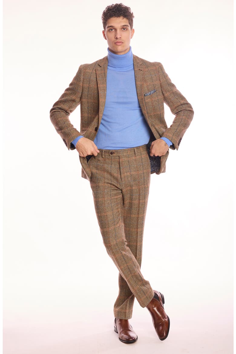 Slim Fit Herringbone Downing Dress Pants, Alternate, color, BROWN ORANGE MULTI HERRINGBONE
