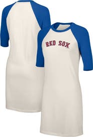 LUSSO Women's Lusso  White Boston Red Sox Nettie Raglan Half-Sleeve Tri-Blend T-Shirt Dress
