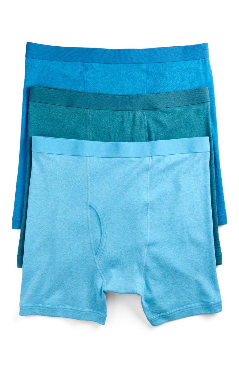 Harbor Bay by DXL Big & Tall 3 pk Heathered 4 Inch Boxer Briefs, Main, color, Baltic Sea Heather
