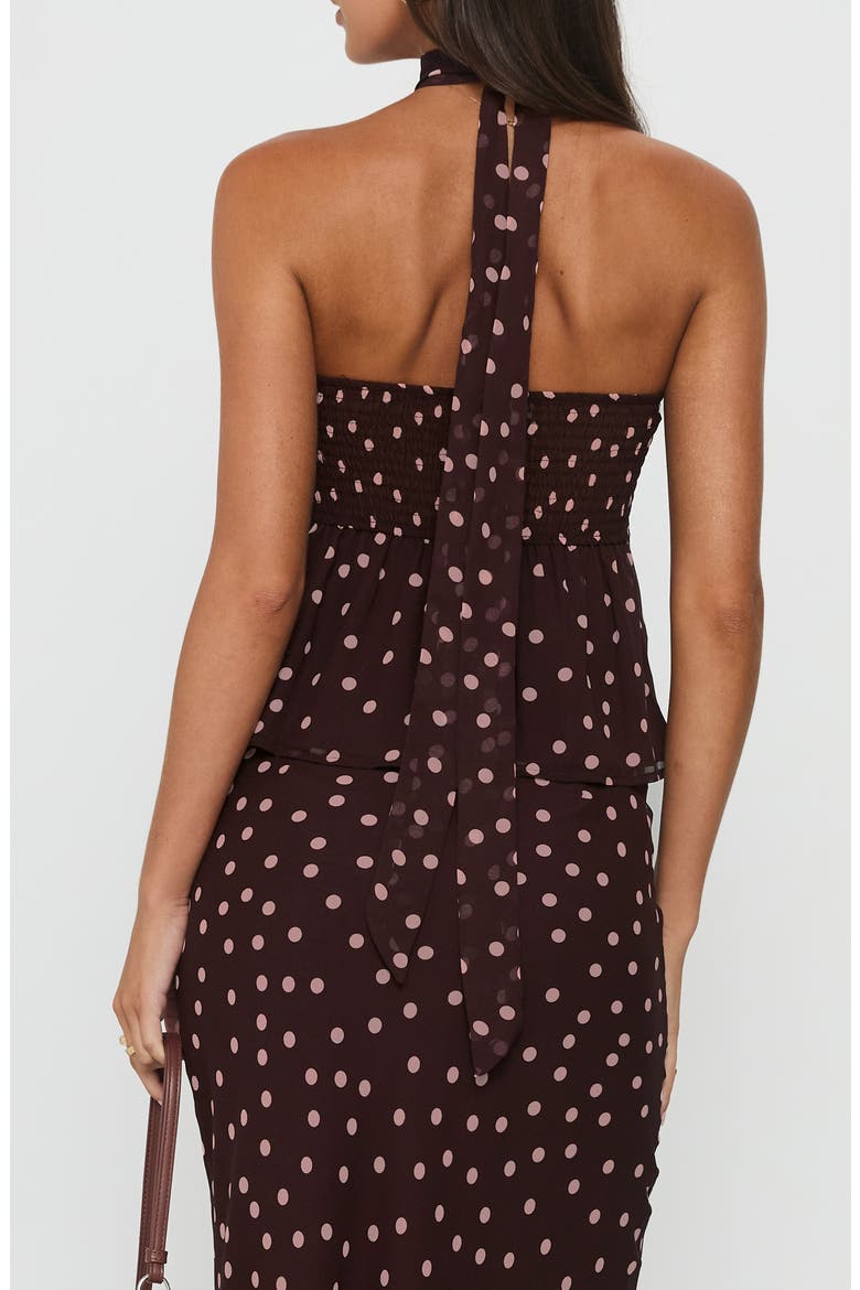 Sydni Scarf Detail Strapless Top, Alternate, color, CHOCOLATE / PINK POLKA
